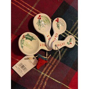 Hand-Painted Ceramic Holiday Measuring Spoon Set With Festive Holly & Berry